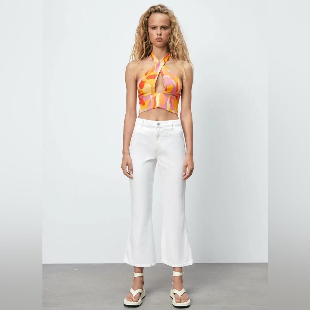 NWT Zara Flared Pants in Oyster White